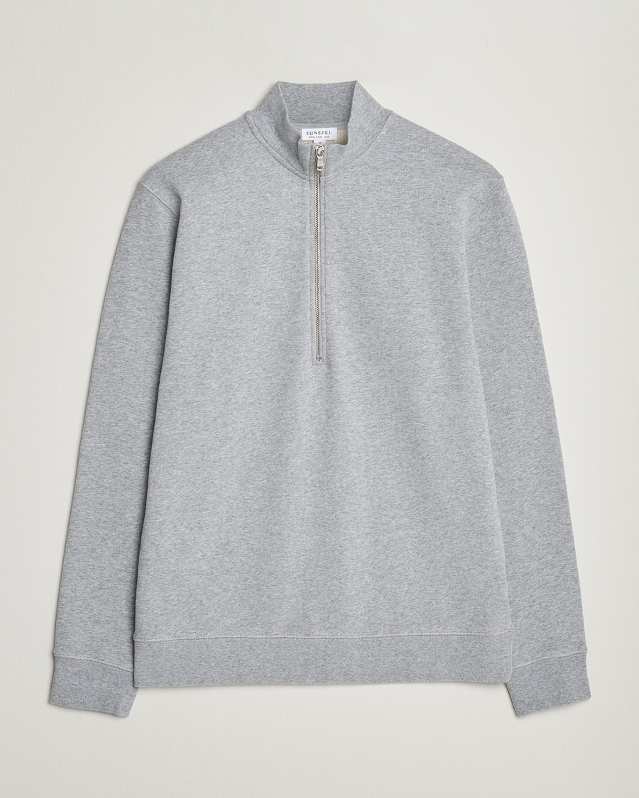 Sunspel Loopback Half Zip Grey Melange – Grå