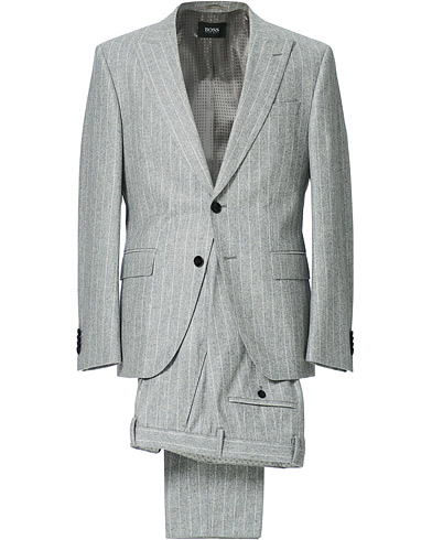 BOSS Huge Wool Peak Lapel Pinstripe Suit Light Grey