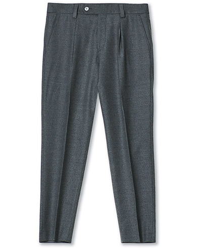 Kostymbyxor |  Perin Wool Flannel Pleated Trousers Medium Grey