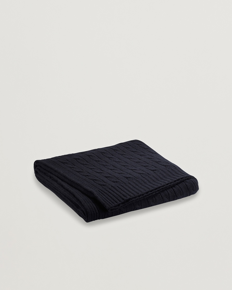 Ralph Lauren Home Cable Knitted Cashmere Throw Midnight Black – Svart