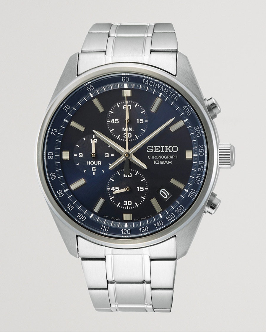 Seiko Chronograph 42mm Steel Blue Dial – Silver