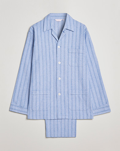 Herr | Loungewear | Derek Rose | Brushed Cotton Flannel Striped Pyjama Set Blue