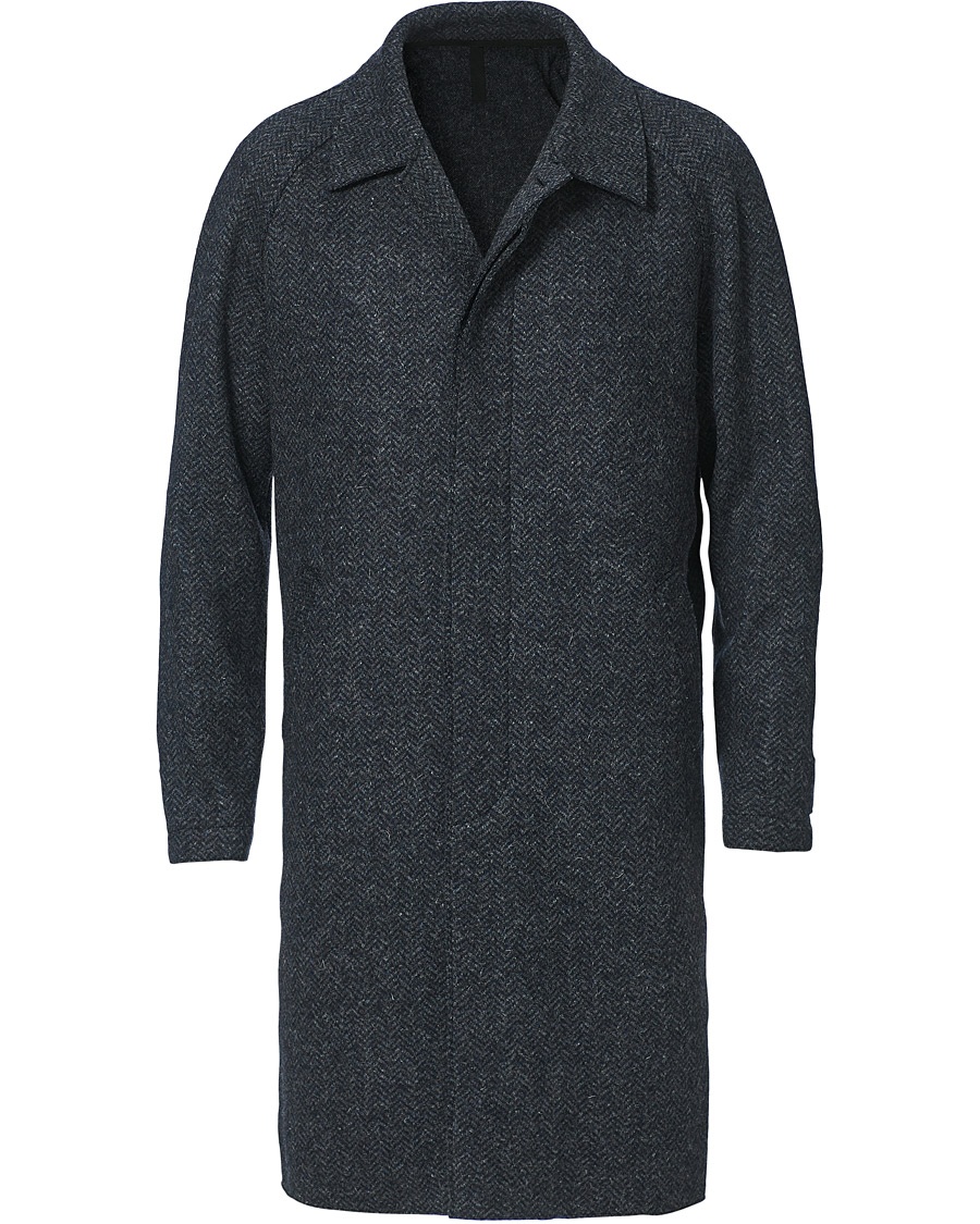  Herringbone Fly Front Raglan Coat Grey Blue