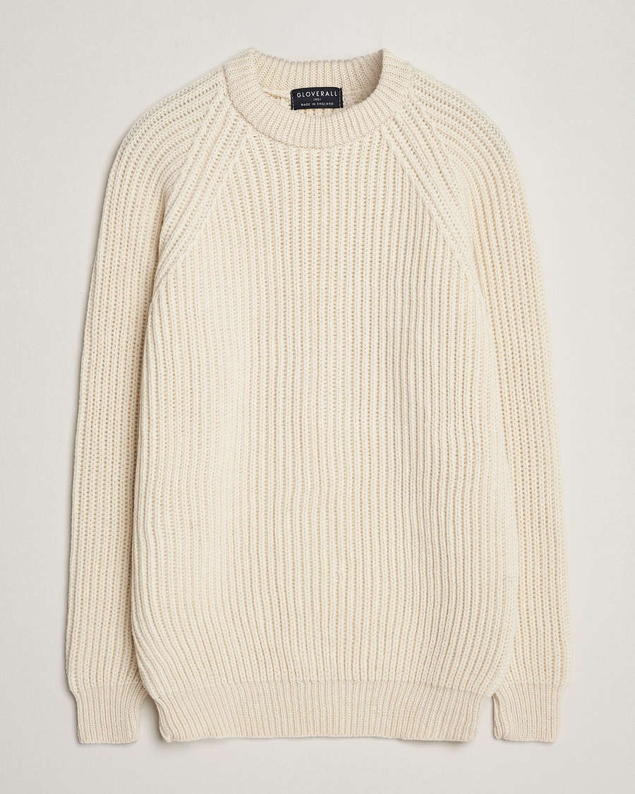 Herr | Tröjor | Gloverall | Fisherman Rib Chunky Wool Crew Ecru