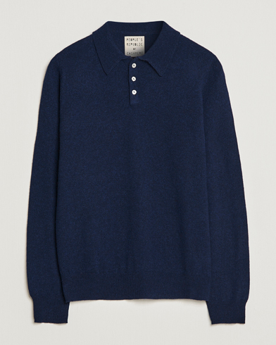 Herr | Tröjor | People's Republic of Cashmere | Cashmere Long Sleeve Polo Navy