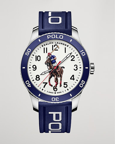 Herr | Fine watches | Polo Ralph Lauren | 42mm Automatic Pony Player  White Dial/Blue Bezel