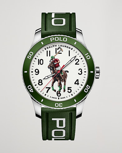 Herr | Fine watches | Polo Ralph Lauren | 42mm Automatic Pony Player  White Dial/Green Bezel