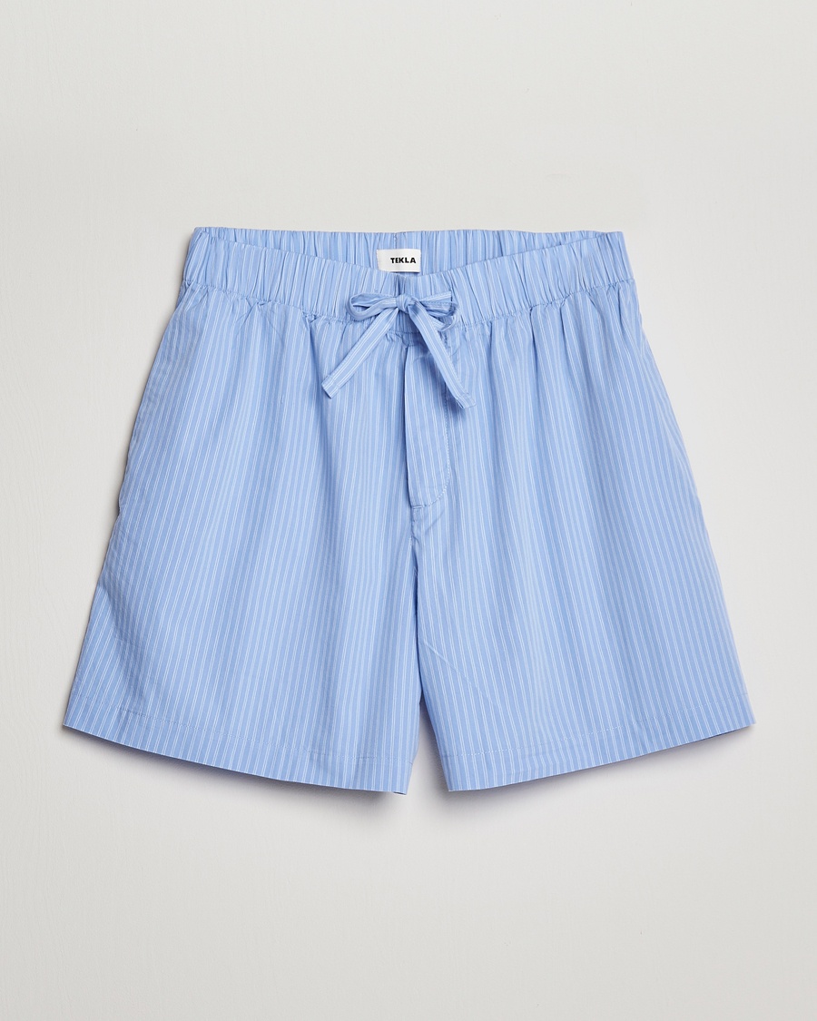 Tekla Poplin Pyjama Shorts Pin Stripes – Blå