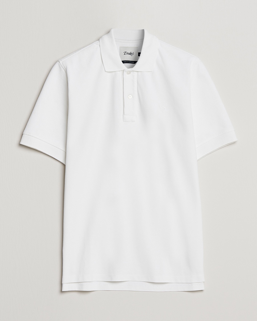 Herr | | Drake's | Short Sleeve Pique Polo White