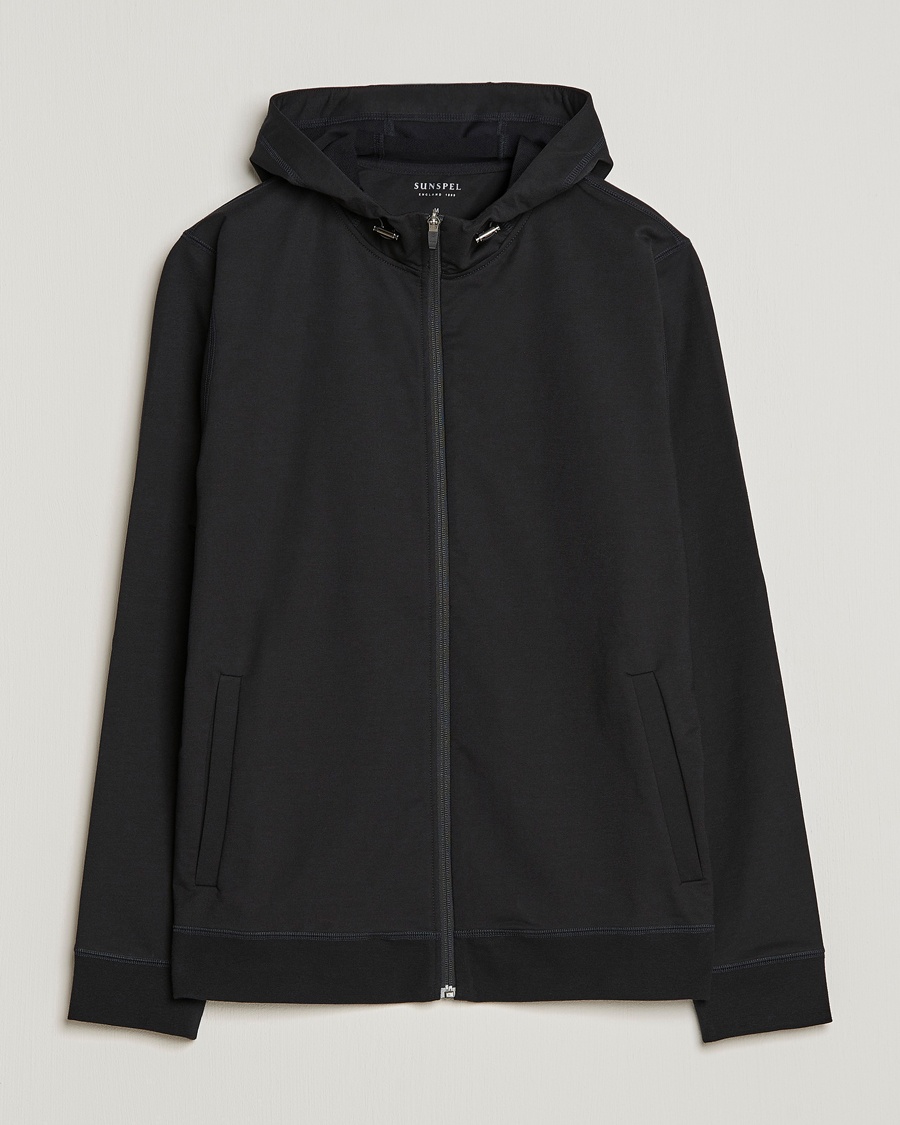 Herr | | Sunspel | Active Full Zip Hood Black