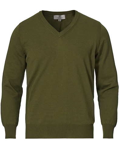Pullover V-ringade |  Cotton V-Neck Pullover Dark Green