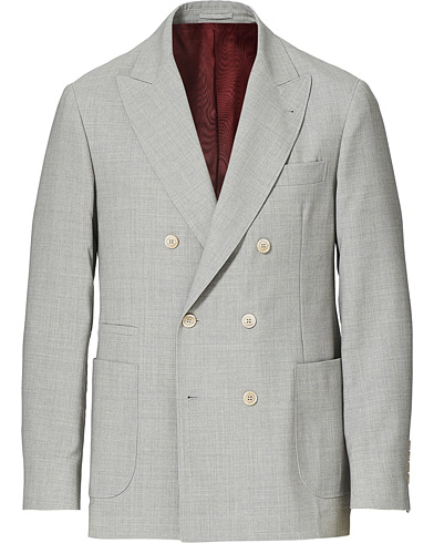 Herr | Ullkavajer | Brunello Cucinelli | Unlined Wool Double Breasted Blazer Pearl Grey