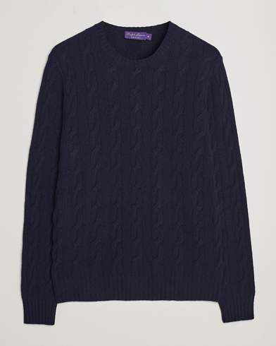 Herr | Kashmirtröjor | Ralph Lauren Purple Label | Cashmere Cable Crew Neck Sweater Chairman Navy