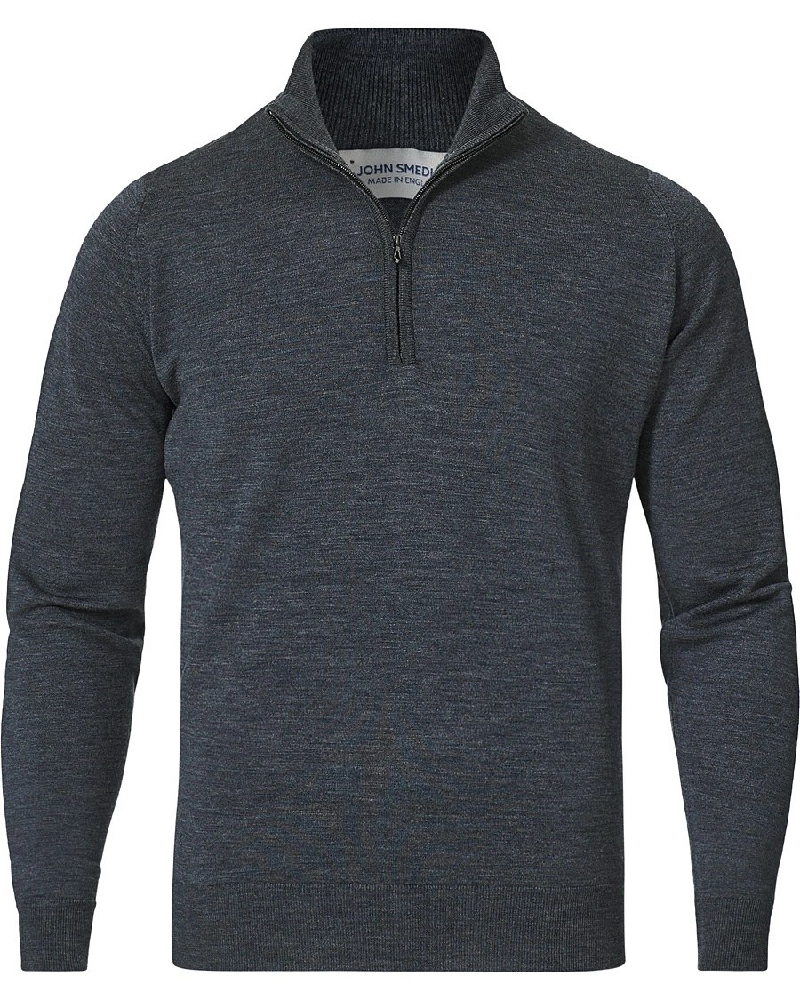 John Smedley Barrow Extra Fine Merino Half Zip Charcoal – Grå