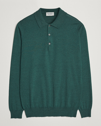 Herr | Stickade pikéer | John Smedley | Belper Wool/Cotton Polo Pullover Bottle Green
