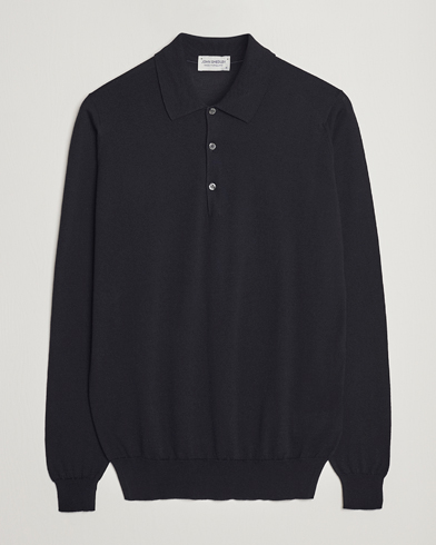 Stickade pikéer |  Belper Wool/Cotton Polo Pullover Navy
