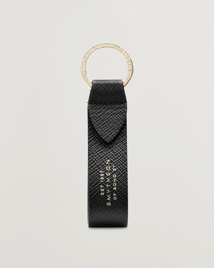 Smythson Panama Leather Keyring Black – Svart