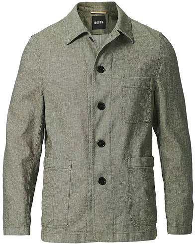 Herr | Linnekavajer | BOSS | Carper Cotton/Linen Workwear Jacket Open Green