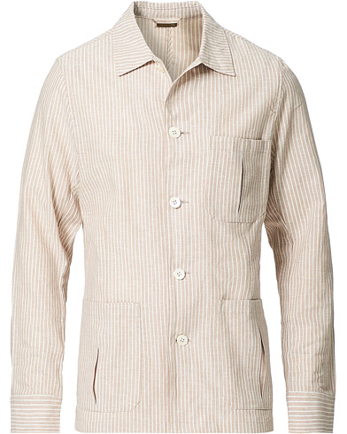 Herr | Skjortjackor | Stenströms | Striped Linen/Cotton Overshirt Beige
