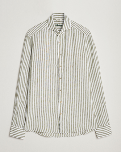Herr | Linneskjortor | Stenströms | Slimline Cut Away Striped Linen Shirt Green
