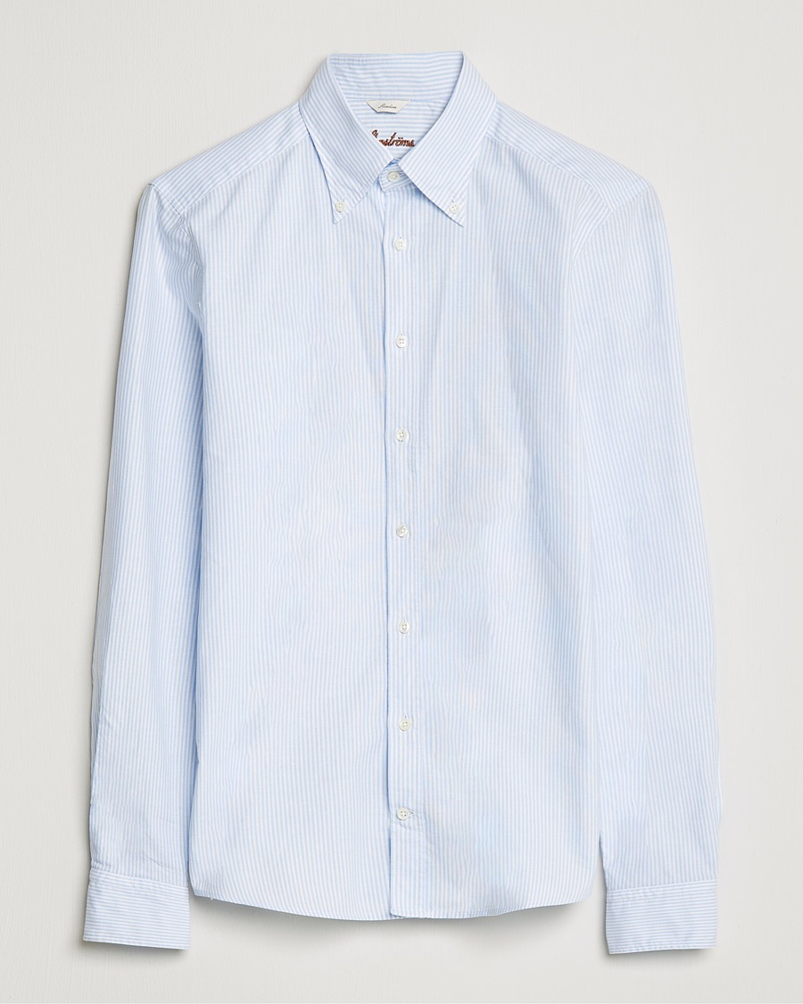 Herr | Casual | Stenströms | Slimline Washed Striped Oxford Shirt Light Blue
