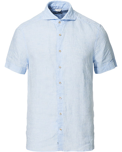 Herr |  | Stenströms | Slimline Short Sleeve Linen Shirt Light Blue
