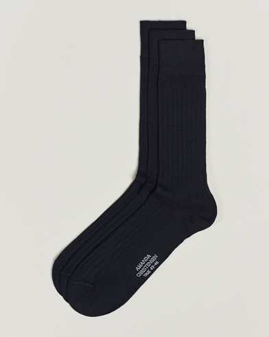 Herr | Vanliga strumpor | Amanda Christensen | 3-Pack True Cotton Ribbed Socks Dark Navy