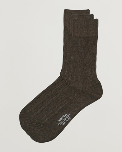 Herr | Vanliga strumpor | Amanda Christensen | 3-Pack True Cotton Ribbed Socks Brown Melange