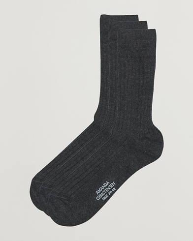 Herr | Amanda Christensen | Amanda Christensen | 3-Pack True Cotton Ribbed Socks Antracite Melange