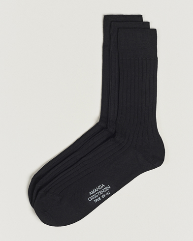 Herr | Amanda Christensen | Amanda Christensen | 3-Pack True Cotton Ribbed Socks Black