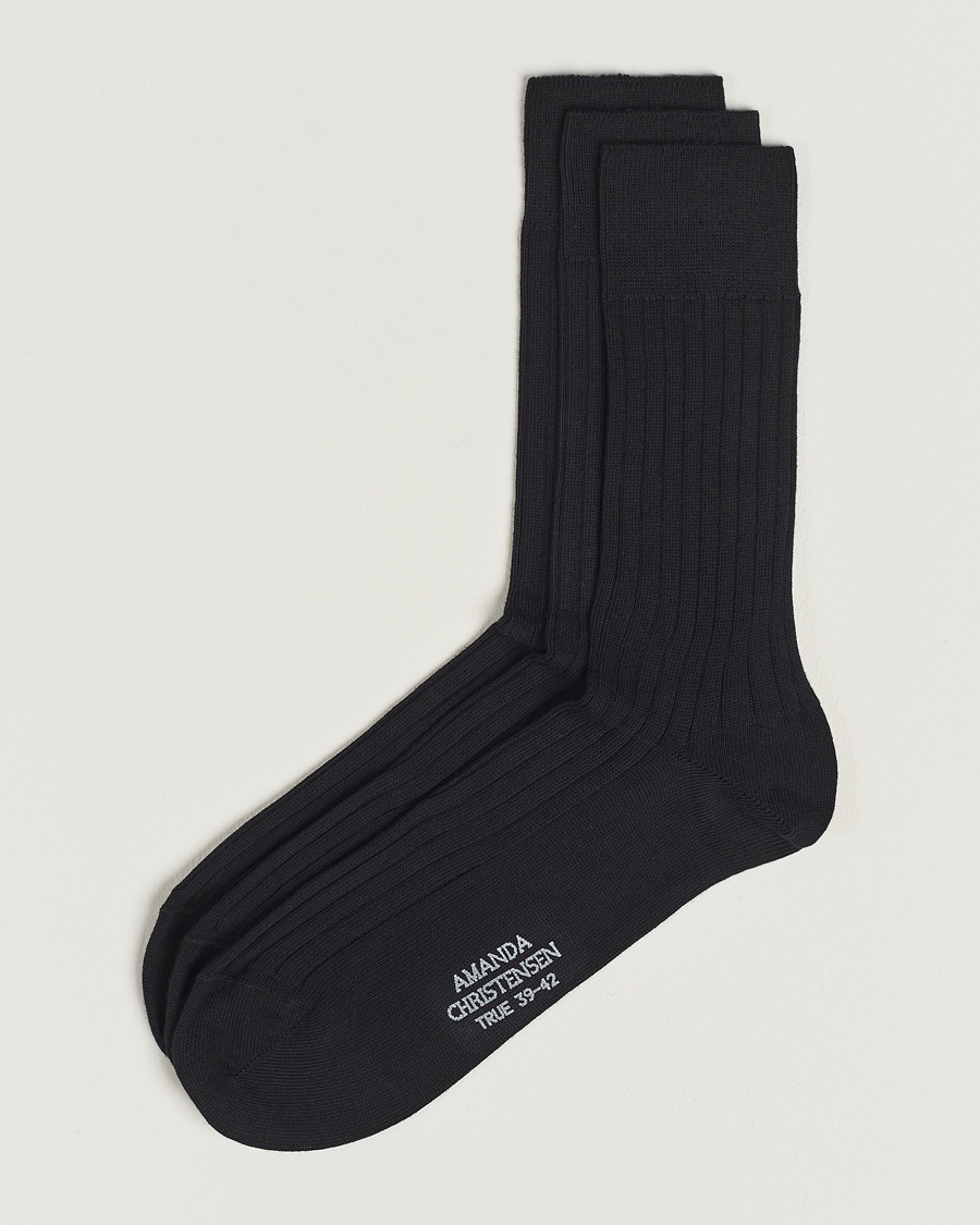 Amanda Christensen 3-Pack True Cotton Ribbed Socks Black – Svart