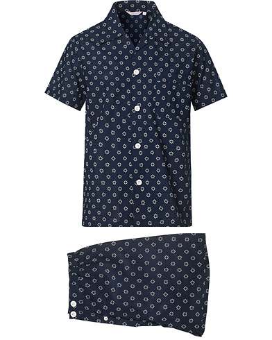 Herr | Pyjamas | Derek Rose | Shortie Printed Cotton Pyjama Set Navy
