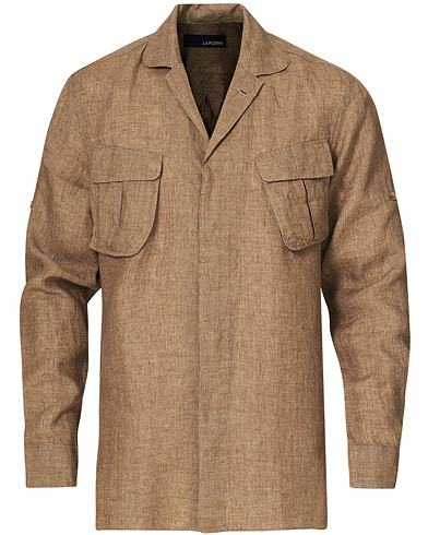 Herr | Skjortjackor | Lardini | Linen Safari Pocket Overshirt Brown/Beige