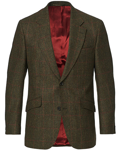 Tweedkavajer |  William Lambswool Tweed Jacket Green Red