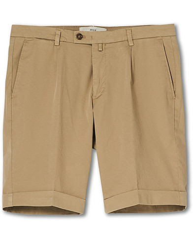 Chinosshorts |  Pleated Cotton Shorts Beige