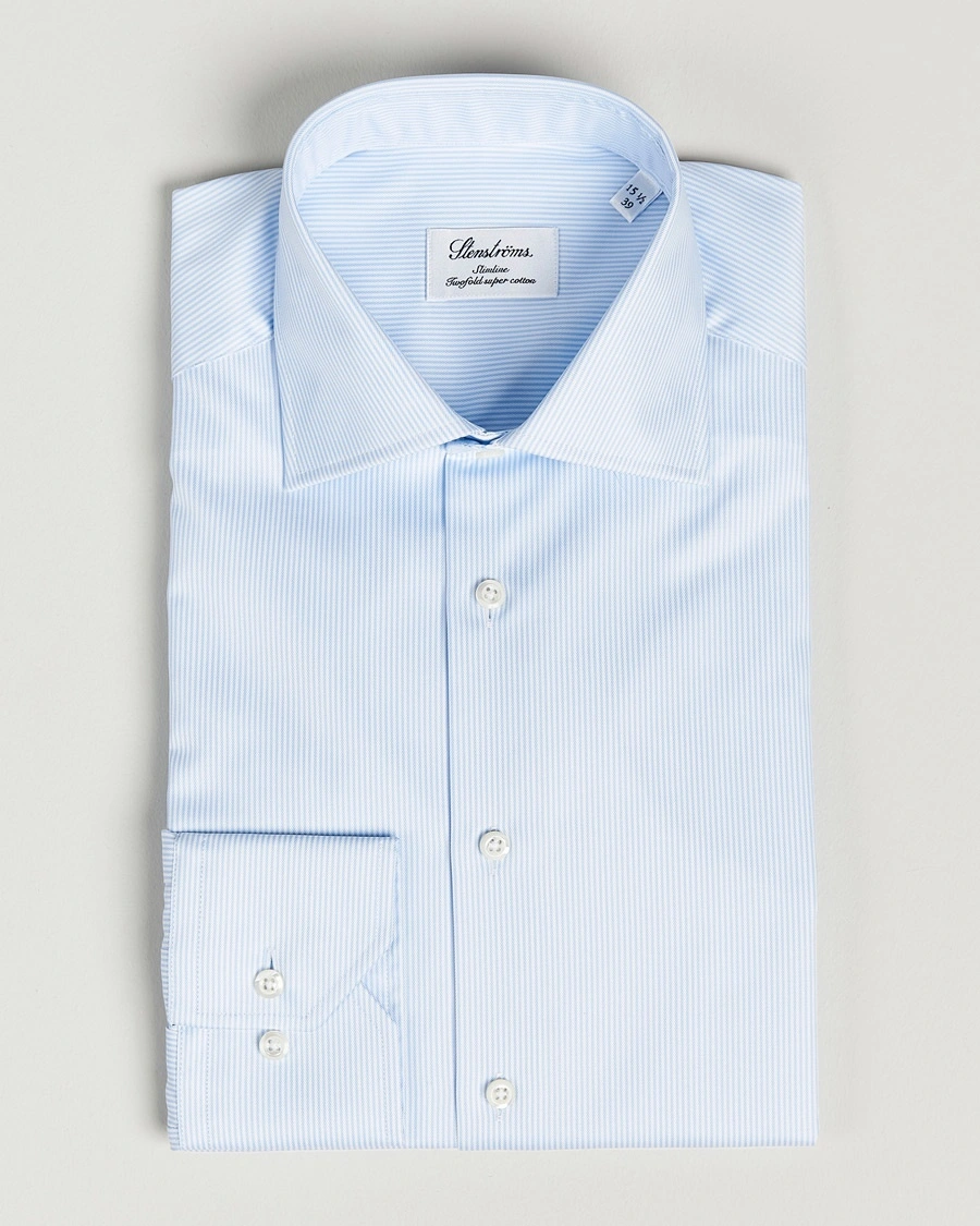 Herr | Formella | Stenströms | Slimline Thin Stripe Shirt White/Blue