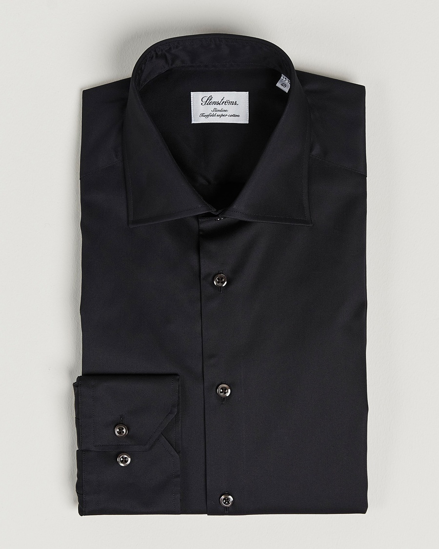 Herr | Formella | Stenströms | Slimline Cut Away Shirt Black