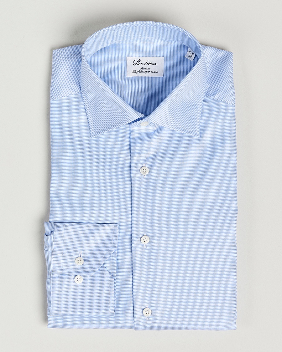 Stenströms Slimline Houndstooth Shirt Light Blue – Blå