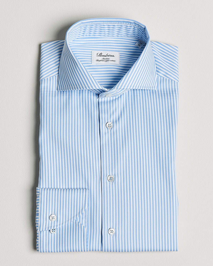 Stenströms Slimline Stripe Cut Away Shirt Light Blue – Blå