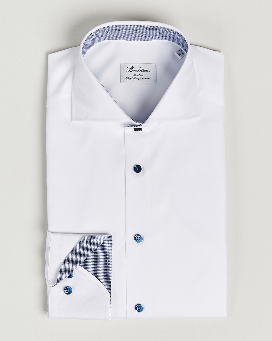  Slimline Micro Check Contrast Shirt White