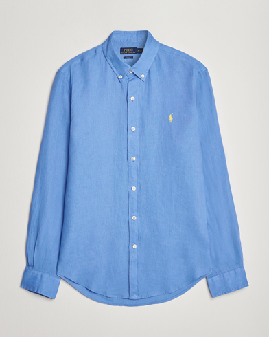 Herr | Linneavdelningen | Polo Ralph Lauren | Slim Fit Linen Button Down Shirt Harbor Island Blue