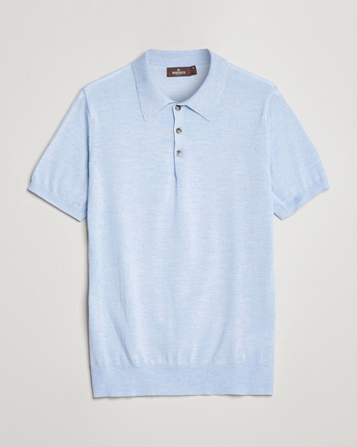 Herr | Stickade pikéer | Morris Heritage | Short Sleeve Knitted Polo Shirt Blue