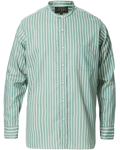 Herr | Casualskjortor | BEAMS PLUS | Band Collar Striped Shirt Green/White