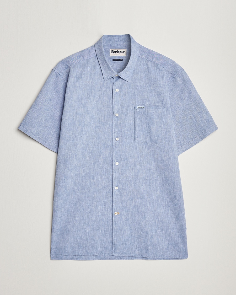 Herr | | Barbour Lifestyle | Nelson Short Sleeve Linen/Cotton Shirt Blue