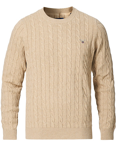 Herr | Stickade tröjor | GANT | Cotton Cable Crew Neck Pullover Sand Melange