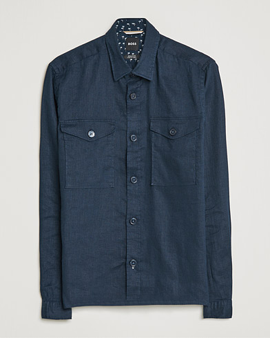 Herr | Skjortor | BOSS | Lico Linen Overshirt Dark Blue
