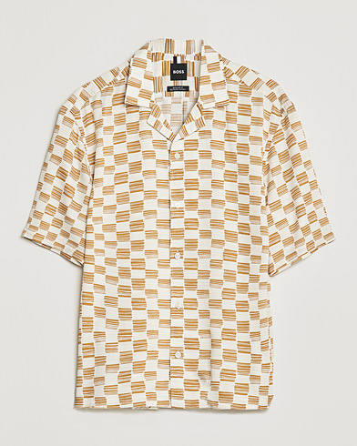 Herr | Kortärmade skjortor | BOSS | Lars Printed Resort Collar Short Sleeve Shirt Open Beige