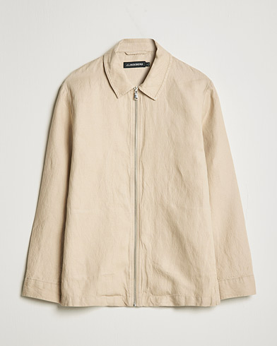 Herr | Skjortor | J.Lindeberg | Jason Zip Linen Shirt Jacket Safari Beige