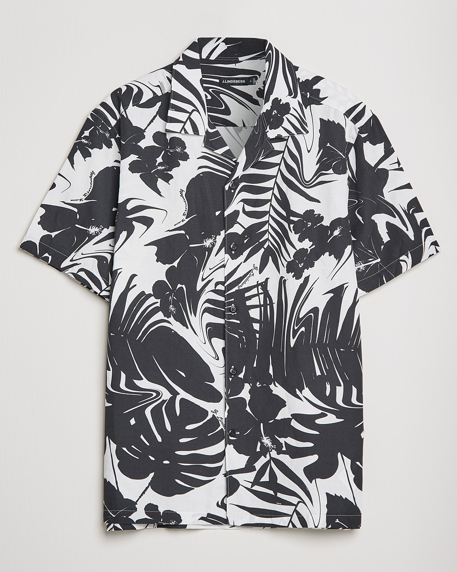 J.Lindeberg Elio Hibiscus Print Short Sleeve Shirt White/Black – Svart