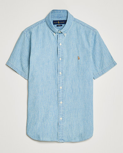 Herr | Kortärmade skjortor | Polo Ralph Lauren | Slim Fit Short Sleeve Chambray Shirt Light Indigo